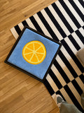 Hand-tufted wall art. Lemon in wooden frame. 50x50